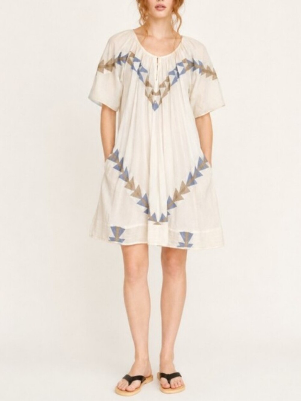 Mirth Handmade Palm Springs Cotton Mini Dress Geometric Cream XS